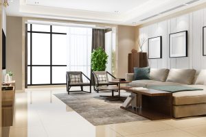 3d rendering luxury and modern living room with good design leather sofa